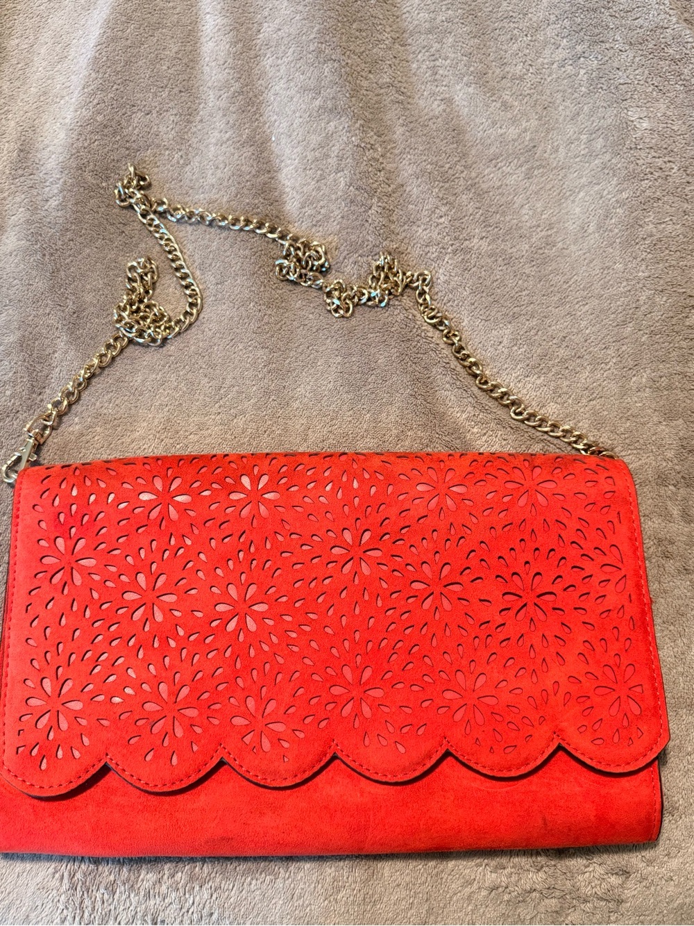 Aldo Red Floral Laser-Cut Chain Clutch